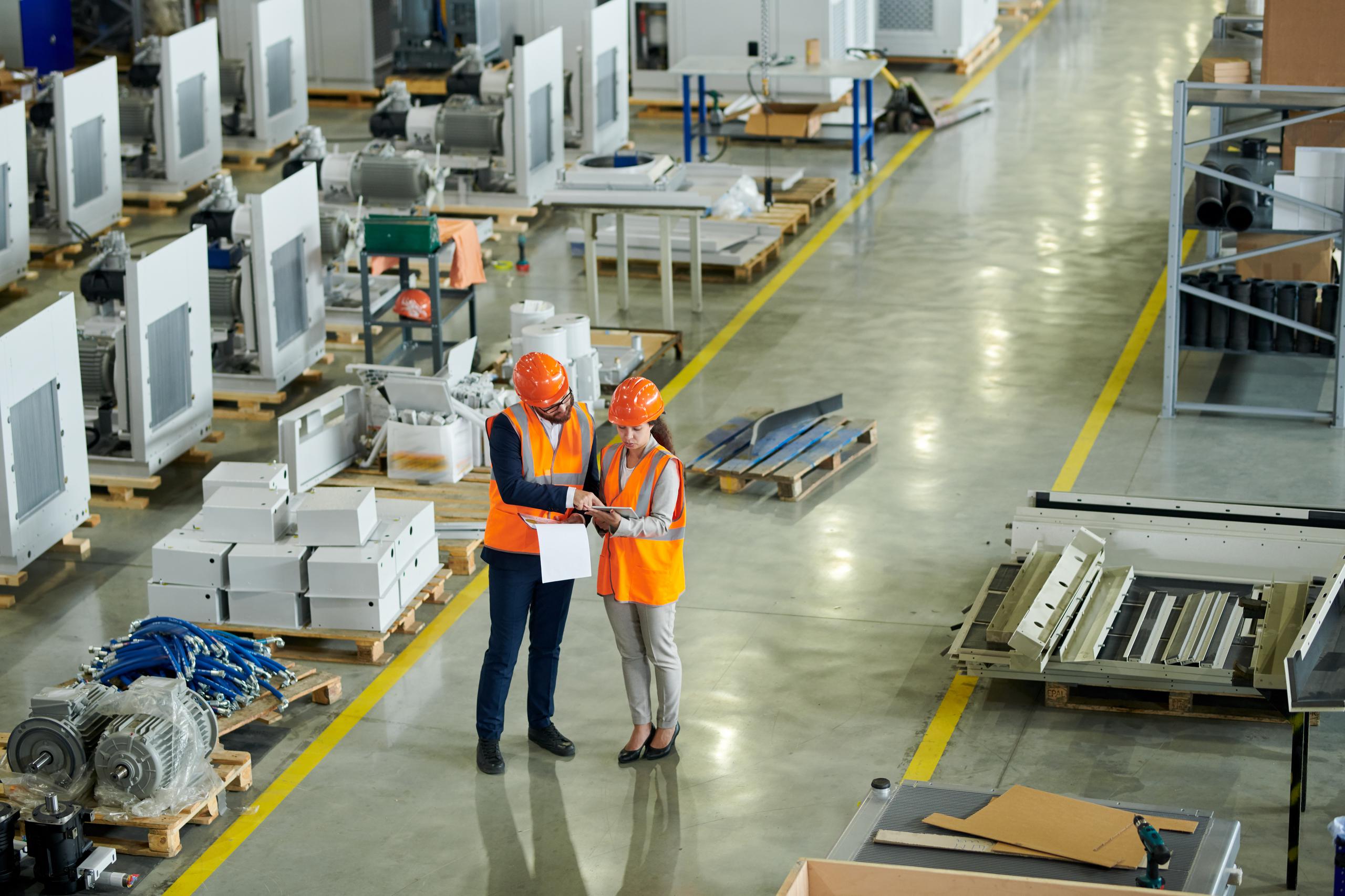 warehouse workers chatting