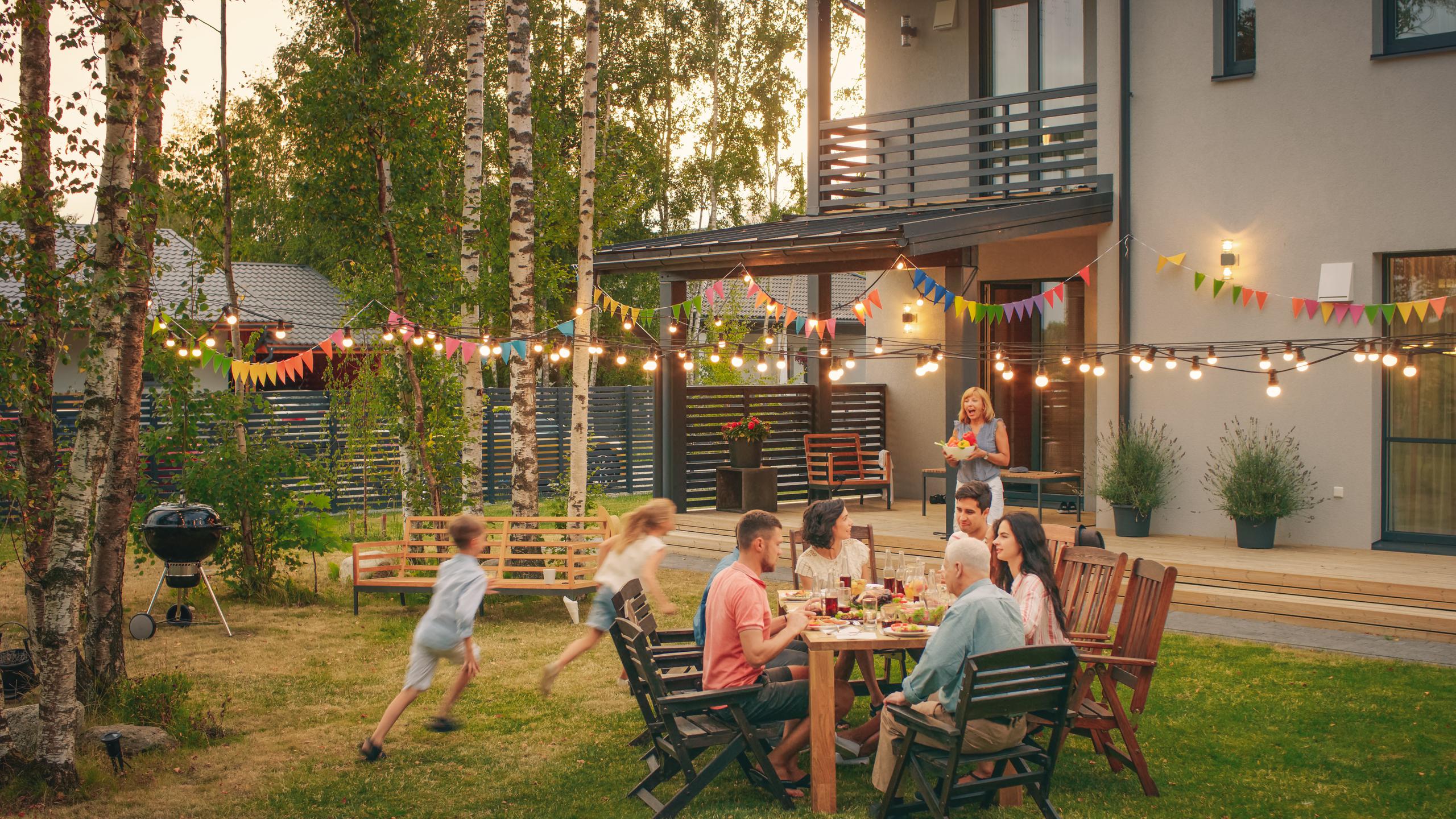 family dining outdoors