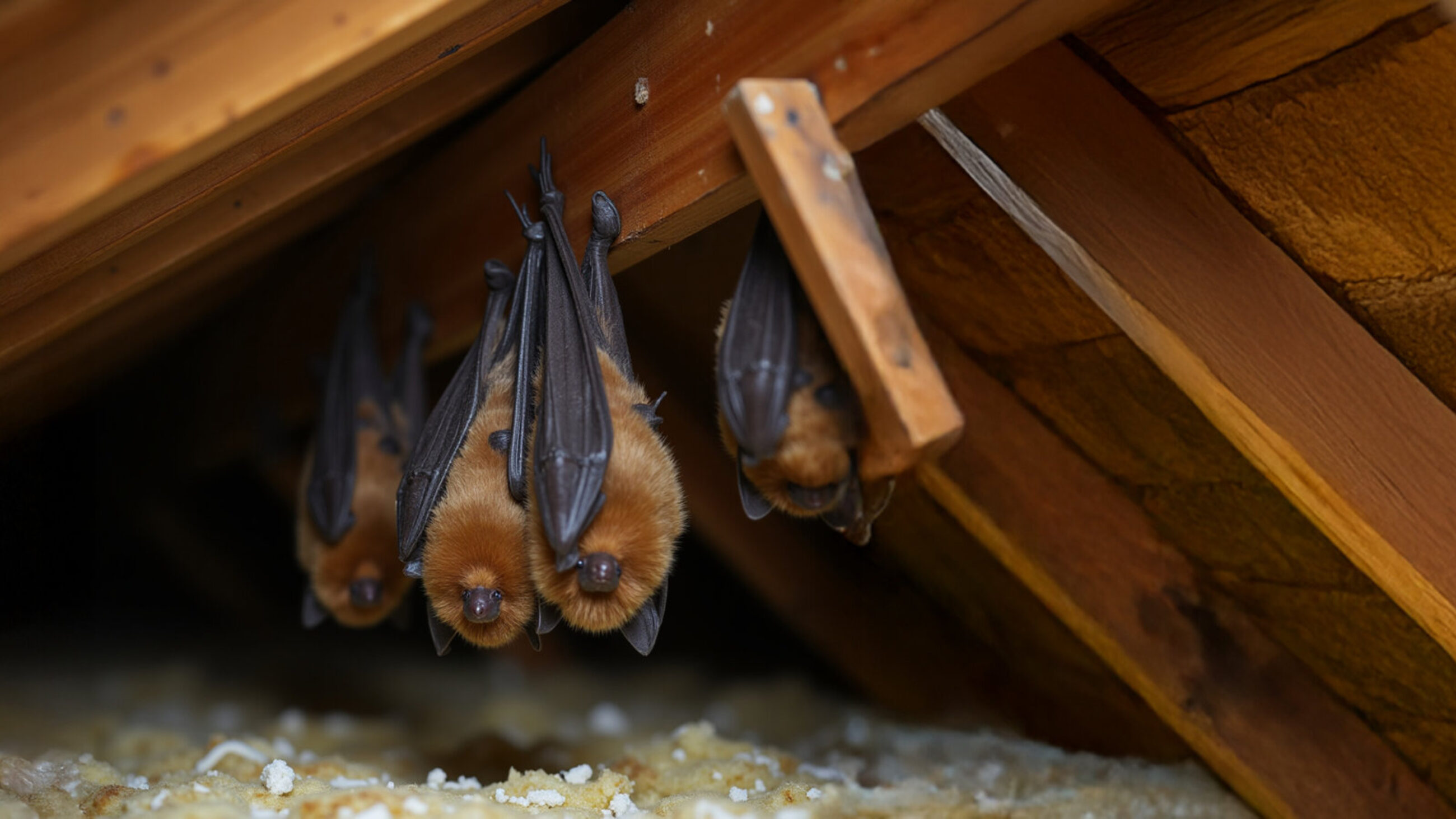 Bats Image of Bats hanging upside down in an attic