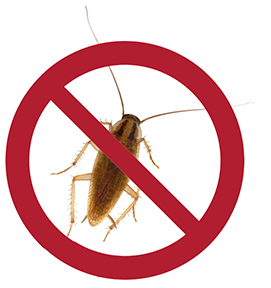 Image of a cockroach with the international symbol for NO.
