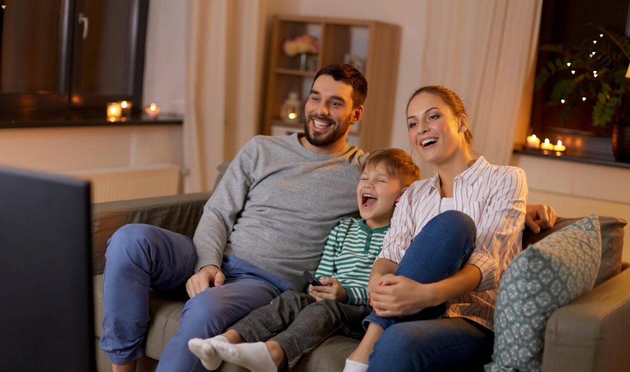 family watching television