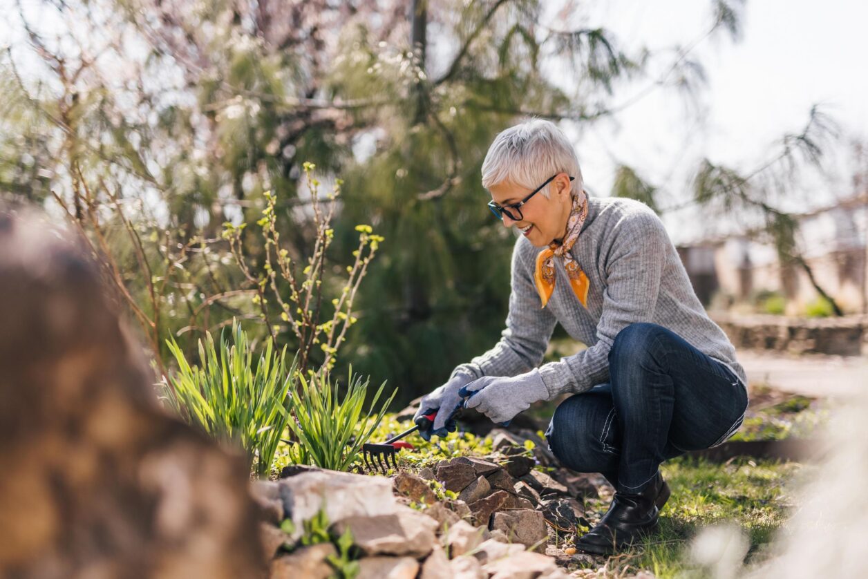 elderly woman gardening